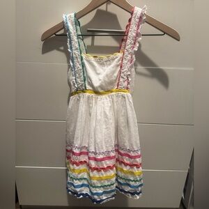 Mini Boden Lined Rainbow Striped Smocked Dress Size 5-6Y